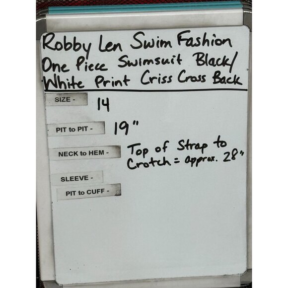 Vintage Robby Len One-Piece Swimsuit Criss Cross Back Black White Print‎ Size 14 - Picture 10 of 10